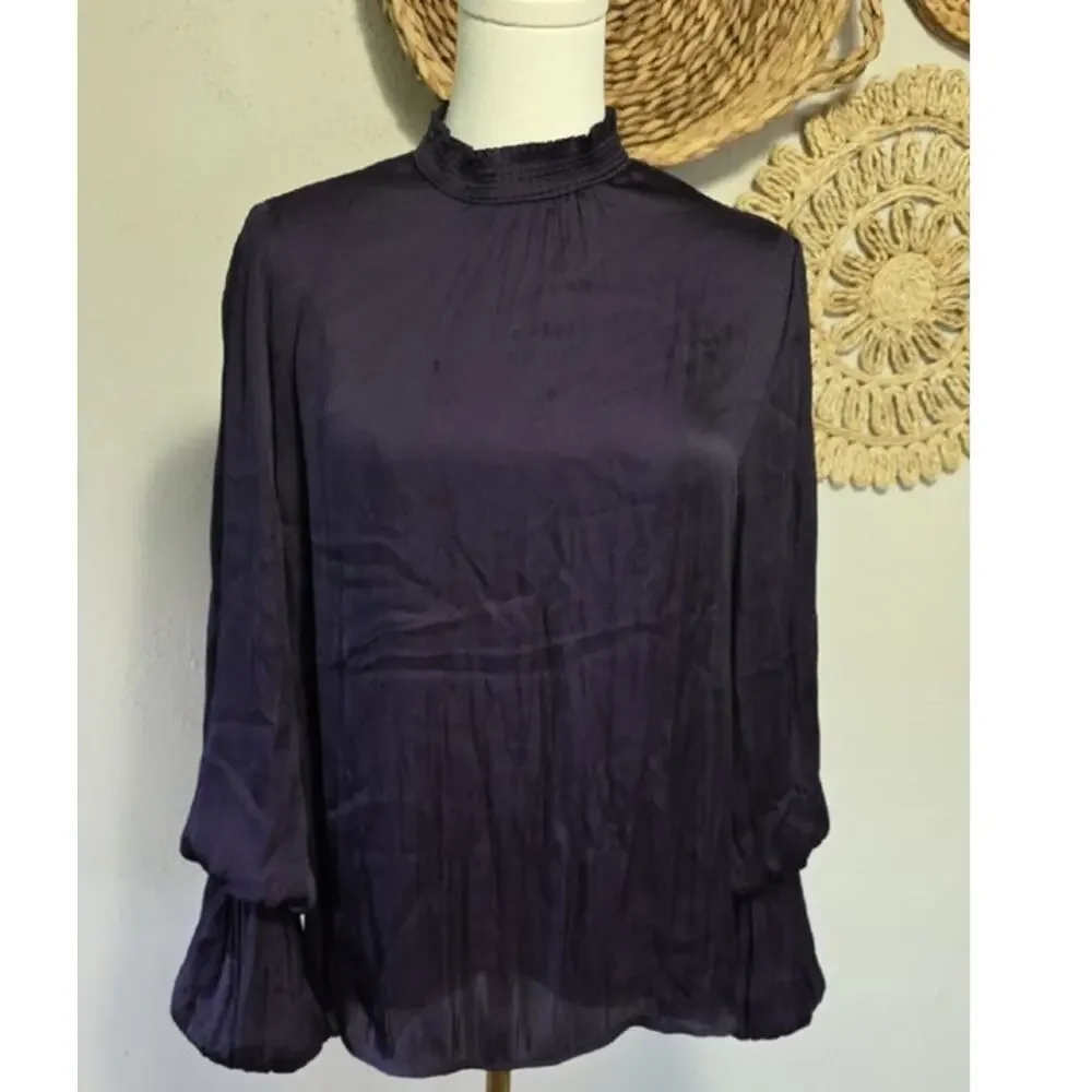 Carmen Marc Valvo Deep Purple Blouson Tiered Balloon Sleeves Womens L Romantic - Picture 5 of 14